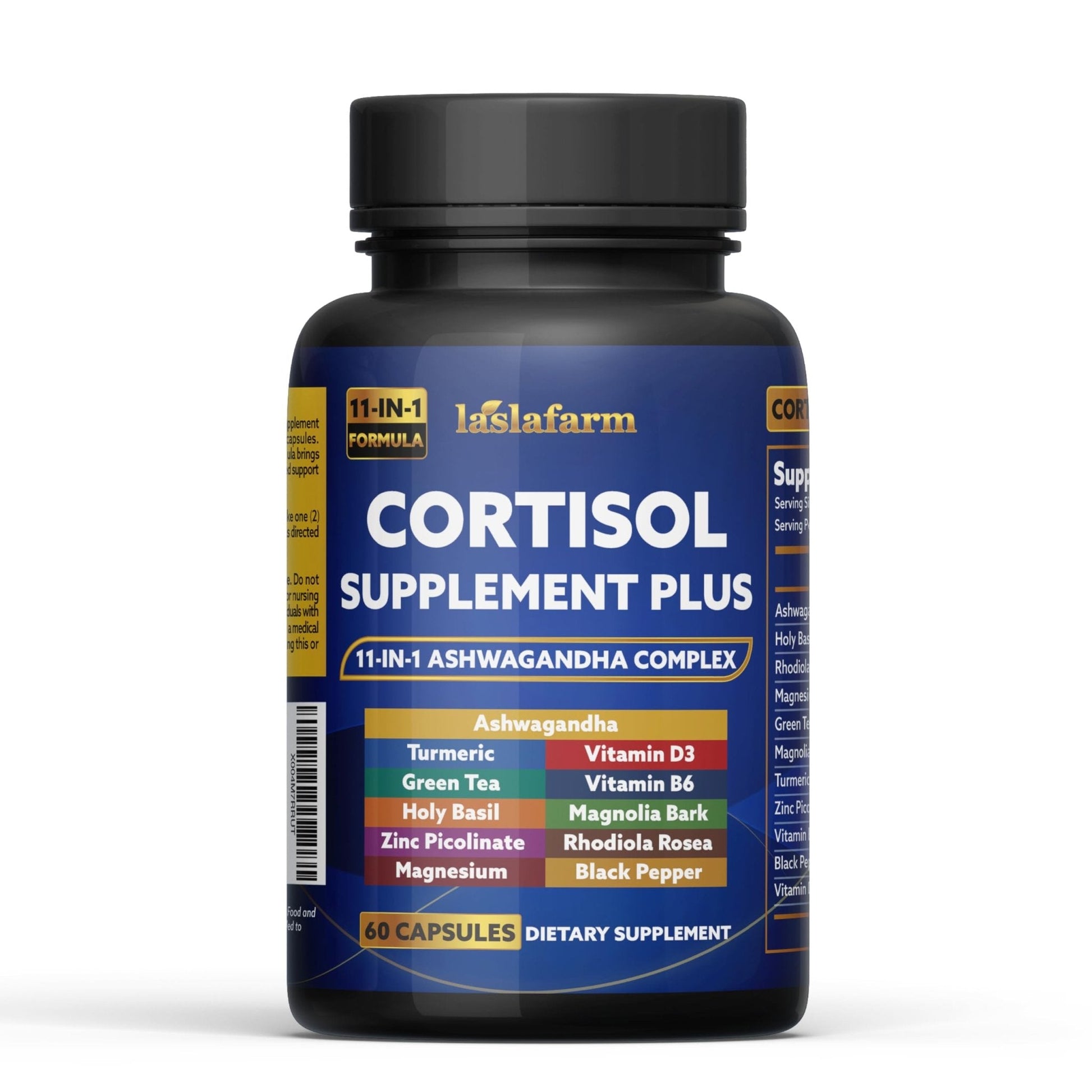 laslafarm 11in1 Cortisol Plus Supplement, 11in1 Ashwagandha and Natural Herbal Complex Vitamin Blend for Daily Mood, Focus and Sleep, Suitable for Women and Men 60 Capsules - Maple Wellness Supplements