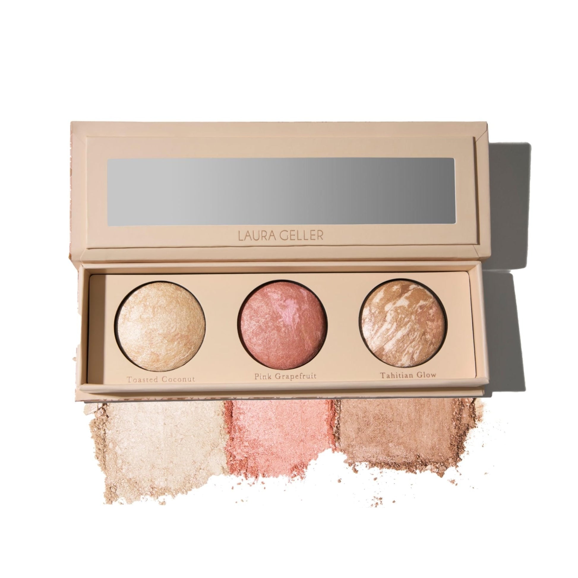 LAURA GELLER NEW YORK Geller's Greatest Lift-n-Glow Baked Trio Palette - Highlighter, Blush, Bronzer - All Skin Tones - Maple Wellness Supplements
