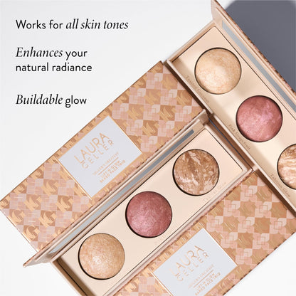 LAURA GELLER NEW YORK Geller's Greatest Lift-n-Glow Baked Trio Palette - Highlighter, Blush, Bronzer - All Skin Tones - Maple Wellness Supplements