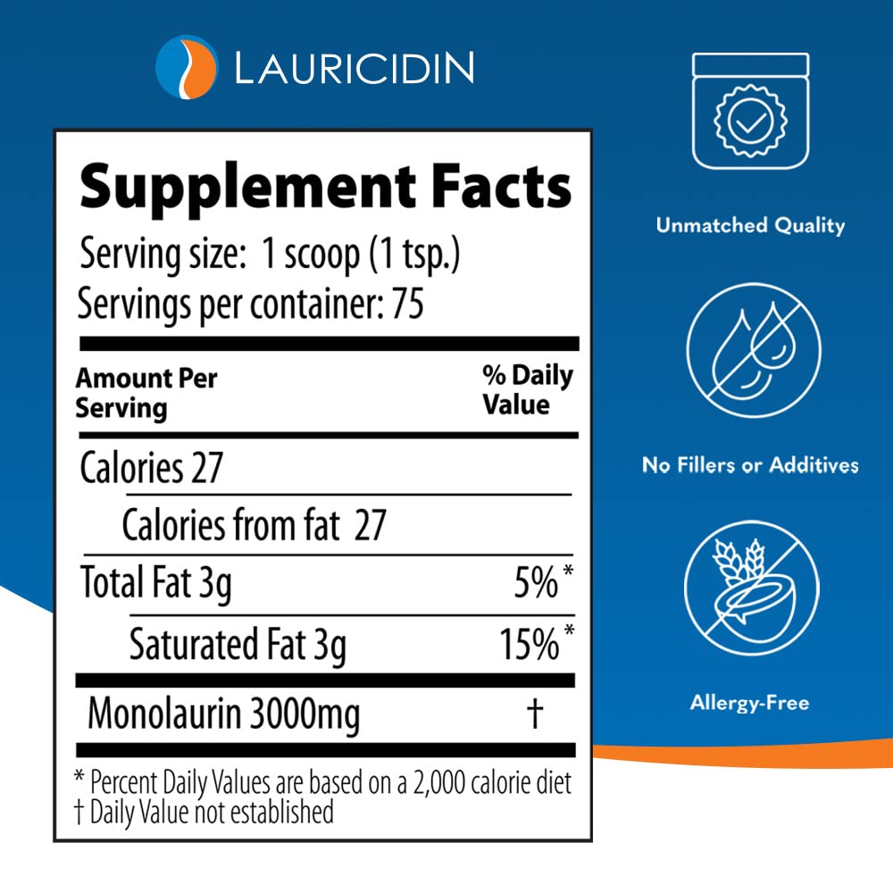 Lauricidin- The Original Monolaurin Supplement- 3000mg per Serving- 227g per Jar (Essential Immune Support and Gut Health) - Maple Wellness Supplements