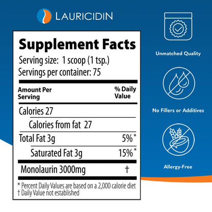 Lauricidin- The Original Monolaurin Supplement- 3000mg per Serving- 227g per Jar (Essential Immune Support and Gut Health) - Maple Wellness Supplements