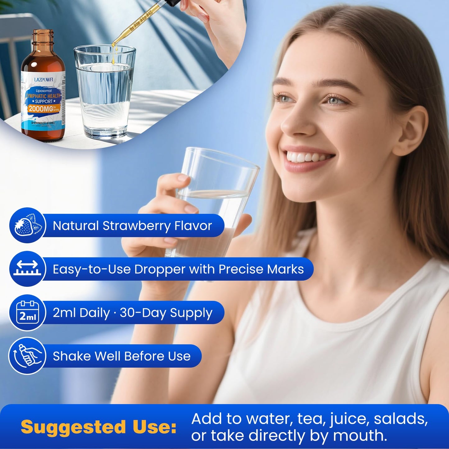 Lazpowfi Lymphatic Drainage Drops – Liposomal Lymphatic Drainage Supplements with Echinacea 500mg, Elderberry, Burdock Root & Dandelion – Liquid Lymphatic Drops, 2 fl oz - Maple Wellness Supplements