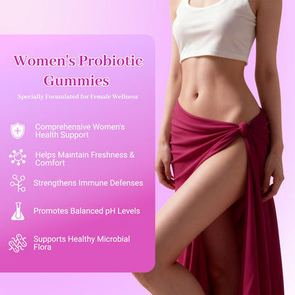 Le Tian Xian Her Juicy Feminine Probiotics Gummies for Women with Slippery Elm, Prebiotics & Lactobacillus - for pH Balance & Digestive Health, Tropical Pineapple Flavor, 60 Count - Maple Wellness Supplements