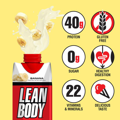 Lean Body Ready-to-Drink Banana Protein Shake, 40g Protein, Whey Blend, 0 Sugar - Maple Wellness Supplements