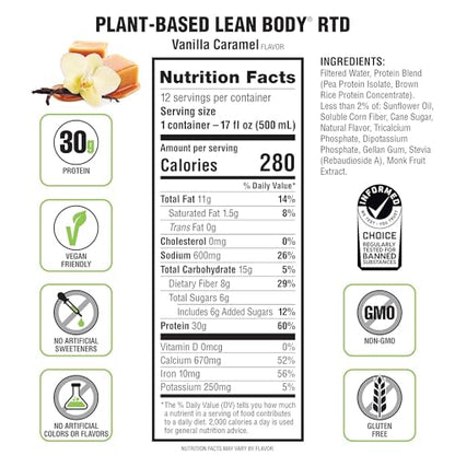 Lean Body Ready-to-Drink, Plant-Based Vegan Vanilla Caramel Protein Shake, 30g Protein - Maple Wellness Supplements