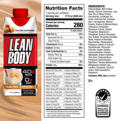 Lean Body Ready-to-Drink Salted Caramel Protein Shake, 40g Protein, Whey Blend - Maple Wellness Supplements