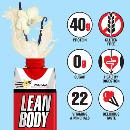 Lean Body Ready-to-Drink Vanilla Protein Shake, 40g Protein, Whey Blend, 0 Sugar, Gluten - Maple Wellness Supplements