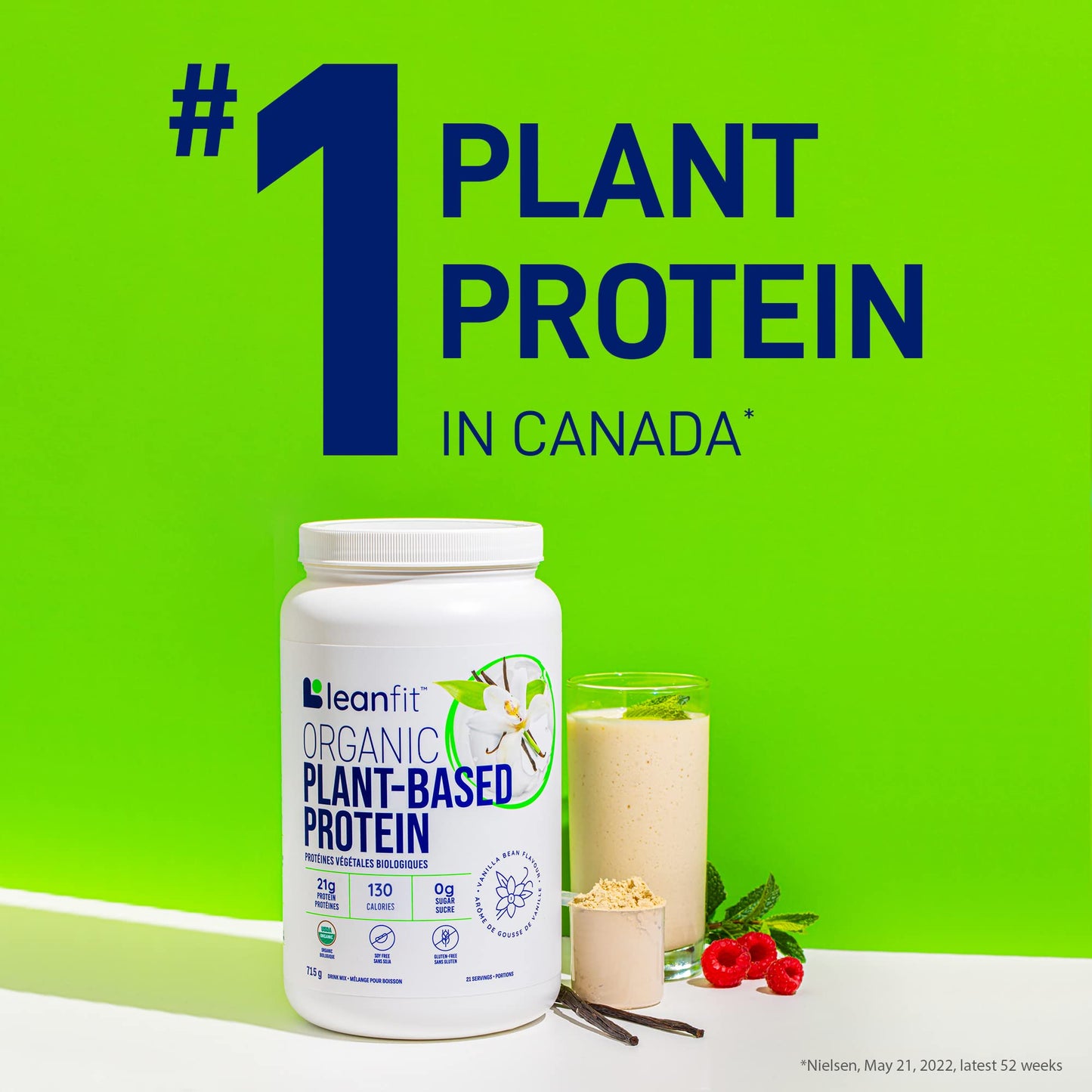 LeanFit Organic Plant-Based Protein, Natural Vanilla Flavor, 21g Vegan Protein, 19 Servings - Maple Wellness Supplements