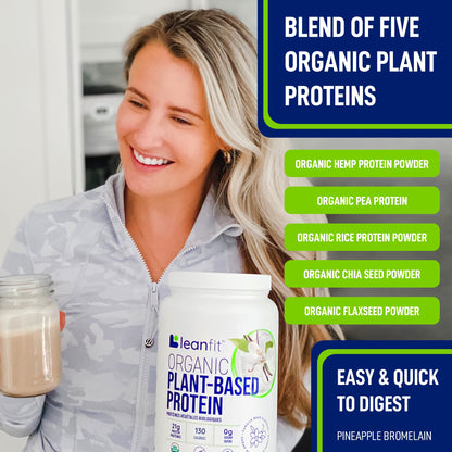 LeanFit Organic Plant-Based Protein, Natural Vanilla Flavor, 21g Vegan Protein, 19 Servings - Maple Wellness Supplements