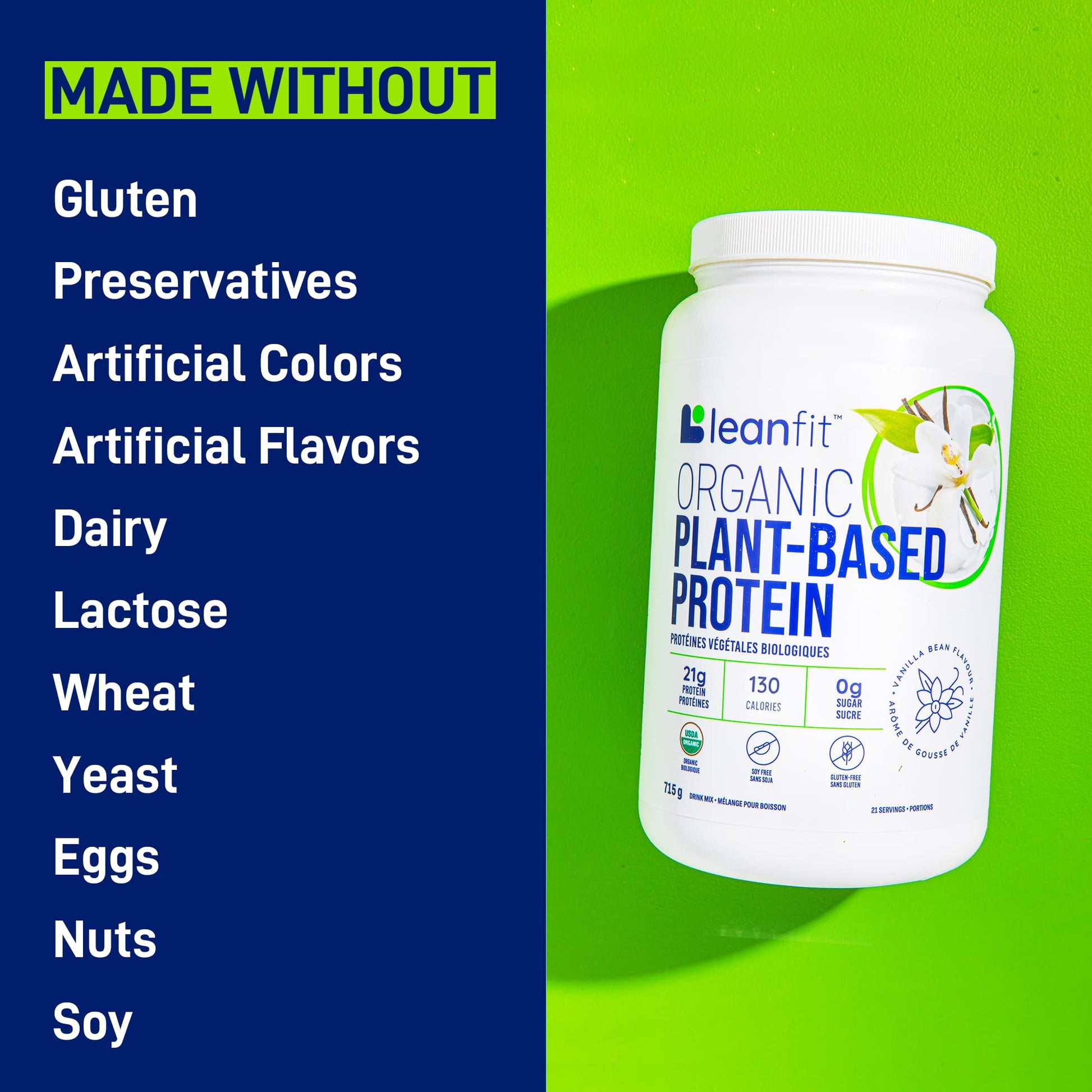 LeanFit Organic Plant-Based Protein, Natural Vanilla Flavor, 21g Vegan Protein, 19 Servings - Maple Wellness Supplements