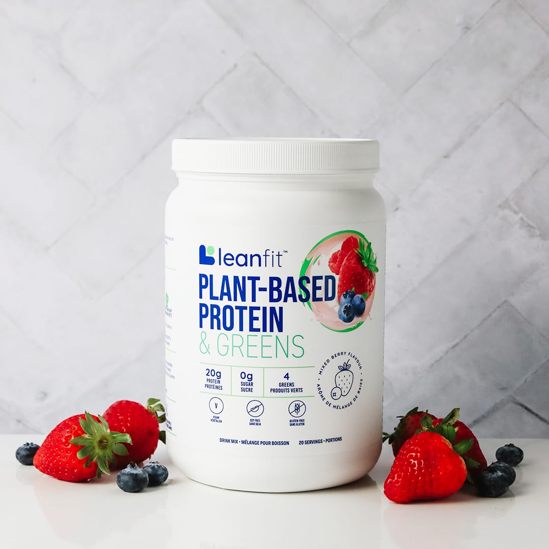 LeanFit Plant-Based Protein & Greens, Natural Berry, 20g Protein, 19 Servings, 1.25 Pound - Maple Wellness Supplements
