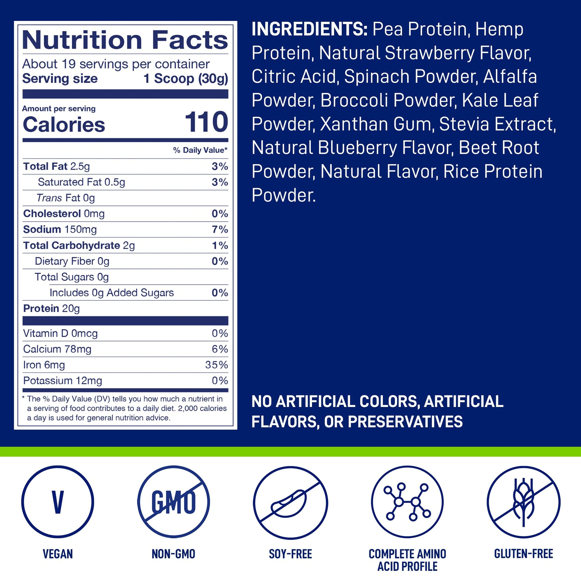LeanFit Plant-Based Protein & Greens, Natural Berry, 20g Protein, 19 Servings, 1.25 Pound - Maple Wellness Supplements