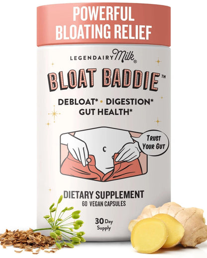 Legendairy Milk Digestive Enzymes for Women, Probiotics for Digestive Health, Gut Health Supplements, Bloating Relief for Women, Debloat Gas Relief w/Ginger & Fennel Bloat Baddie 60 Capsules - Maple Wellness Supplements
