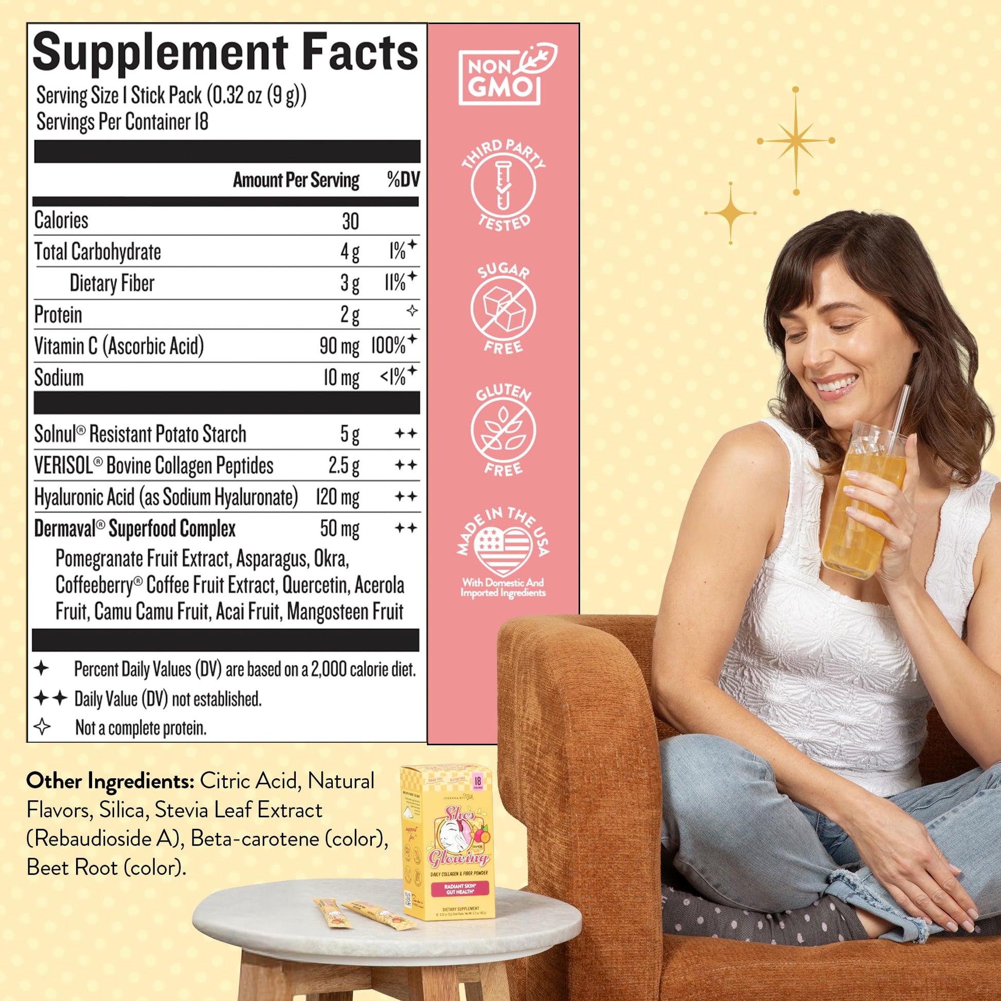 Legendairy Milk She’s Glowing Collagen Peptides Powder with Prebiotic Fiber, Tropical Drink Mix Supplement for Women, - Maple Wellness Supplements
