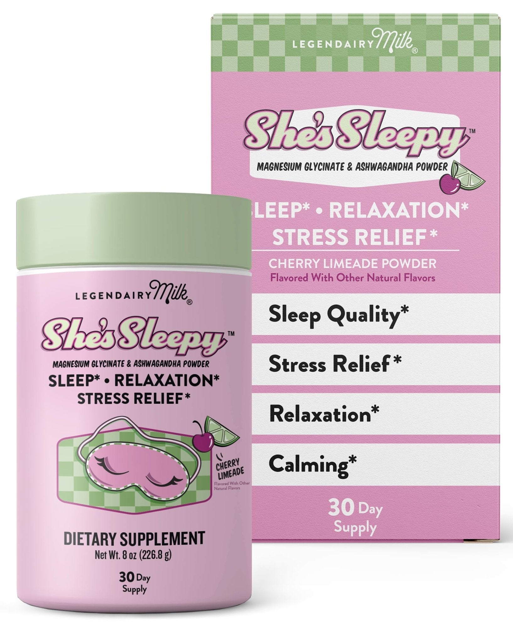 Legendairy Milk She’s Sleepy™ – Cherry Limeade – Nightly Sleep Aid, Sugar Free Drink Mix with Magnesium Glycinate & Ashwagandha - Maple Wellness Supplements
