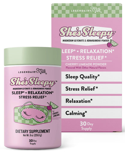 Legendairy Milk She’s Sleepy™ – Cherry Limeade – Nightly Sleep Aid, Sugar Free Drink Mix with Magnesium Glycinate & Ashwagandha - Maple Wellness Supplements