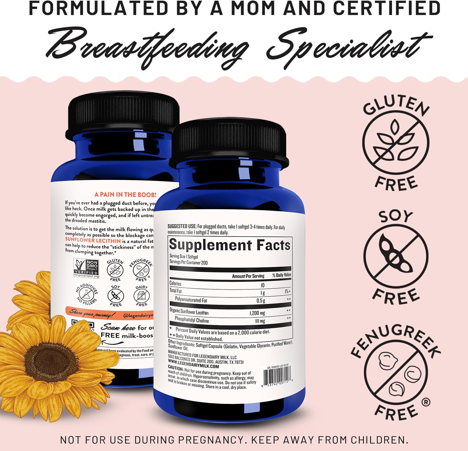 Legendairy Milk Sunflower Lecithin 1200mg, Lactation Support, Sunflower Lecithin Supplement for Clogged Milk Ducts - Maple Wellness Supplements