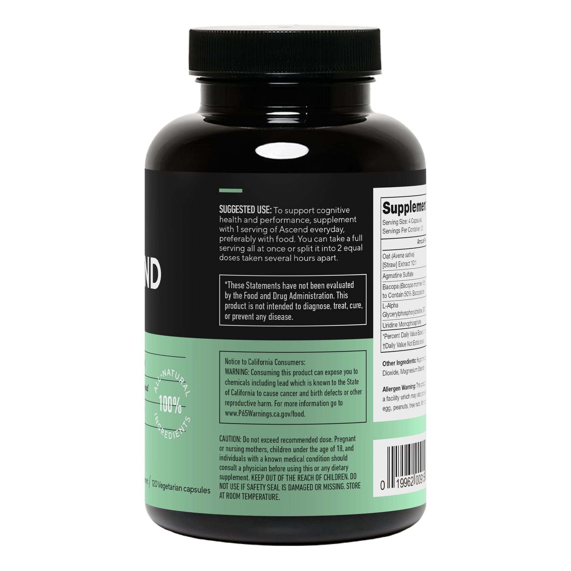 LEGION Athletics Ascend Nootropic - All-Natural Brain Supplements for Memory and Focus - Nootropics Brain Support Supplement with Alpha-GPC - Brain Supplement for Alertness & Mood Support, 30 Servings - Maple Wellness Supplements