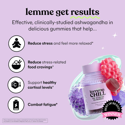 Lemme Chill Stress Relief Gummies with 300mg KSM-66 Ashwagandha, Lemon Balm, Passionflower & Goji to Support Relaxation, Healthy Cortisol & Sleep - Gluten-Free, Non-GMO, Mixed Berry (60 Count) - Maple Wellness Supplements