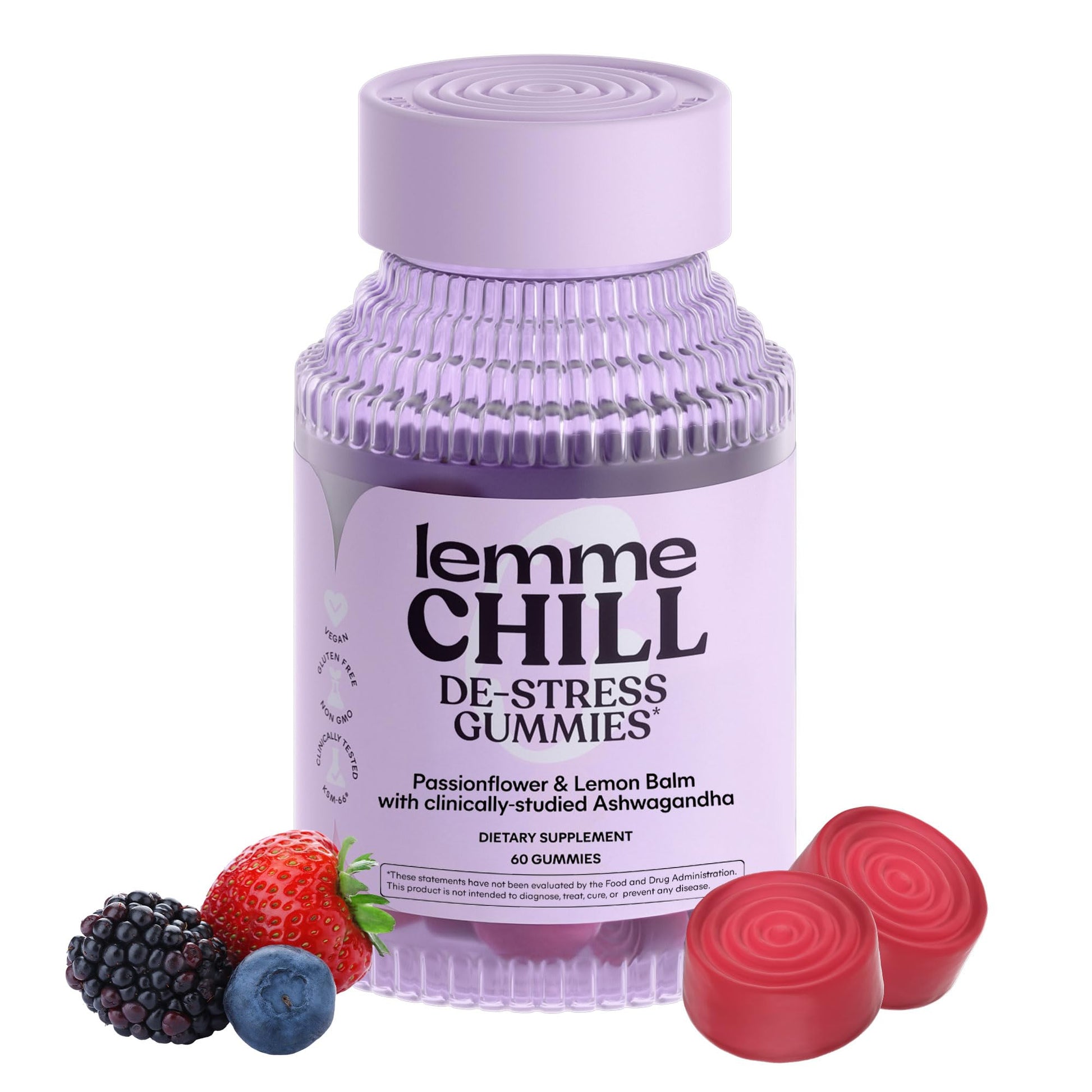 Lemme Chill Stress Relief Gummies with 300mg KSM-66 Ashwagandha, Lemon Balm, Passionflower & Goji to Support Relaxation, Healthy Cortisol & Sleep - Gluten-Free, Non-GMO, Mixed Berry (60 Count) - Maple Wellness Supplements
