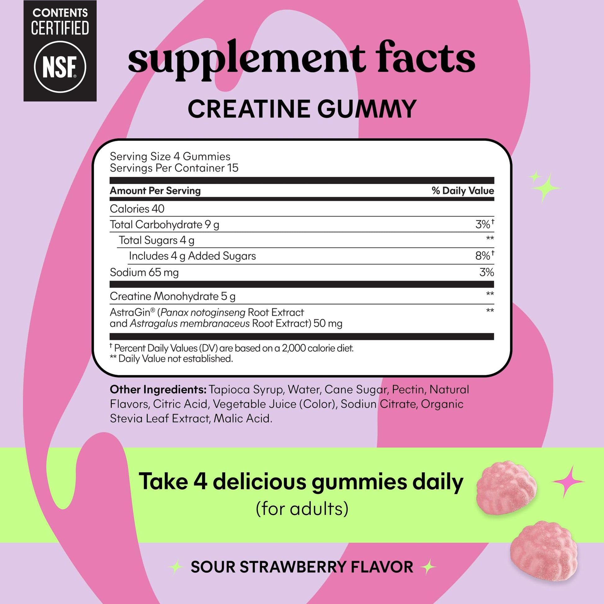 Lemme Creatine Monohydrate Gummies for Women and Men, 5g Dose to Support Lean Muscle, Strength, Recovery, Cognitive Health, w/Ginseng for Absorption - Maple Wellness Supplements