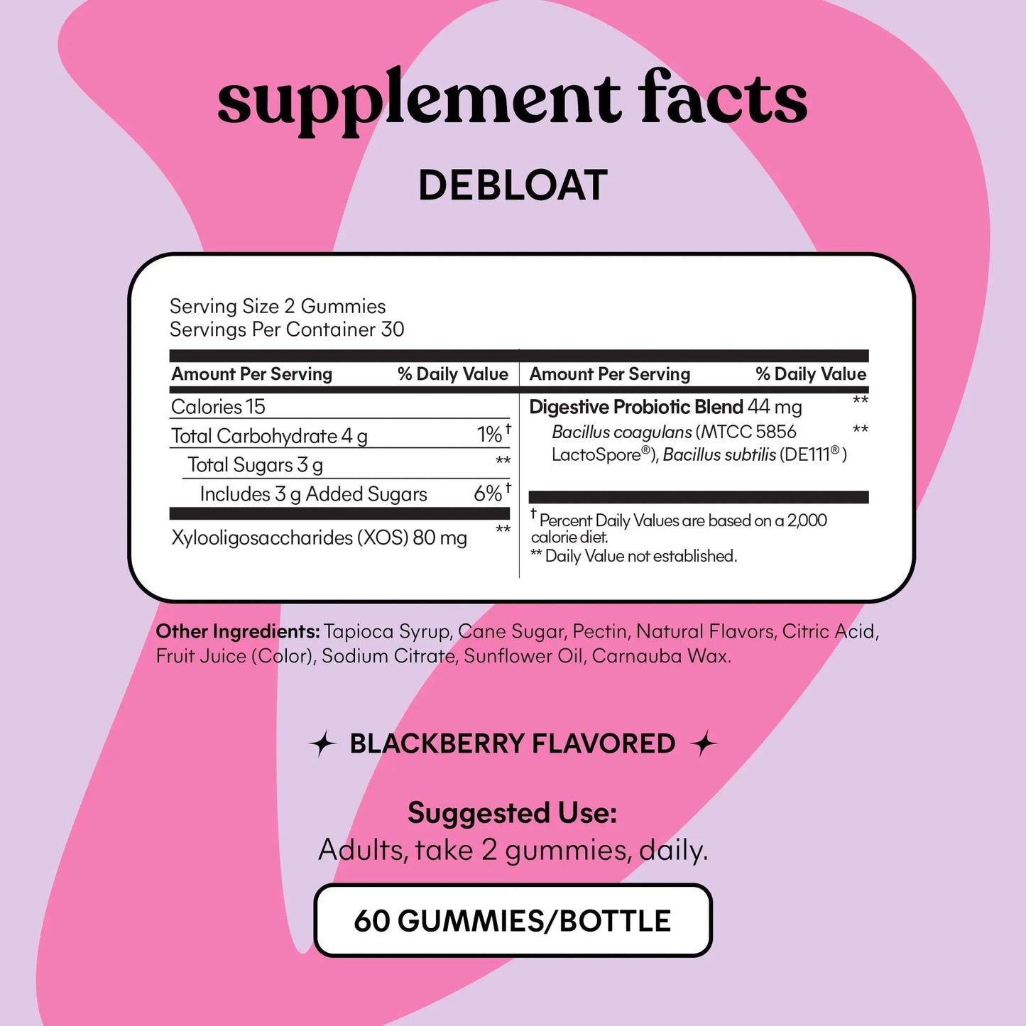 Lemme Debloat - Digestive & Gut Health Gummies with 2 Clinically Studied Probiotics & Prebiotic, Vegetarian, Gluten Free, Non GMO, BlackBerry Flavor (60 Count) - Maple Wellness Supplements