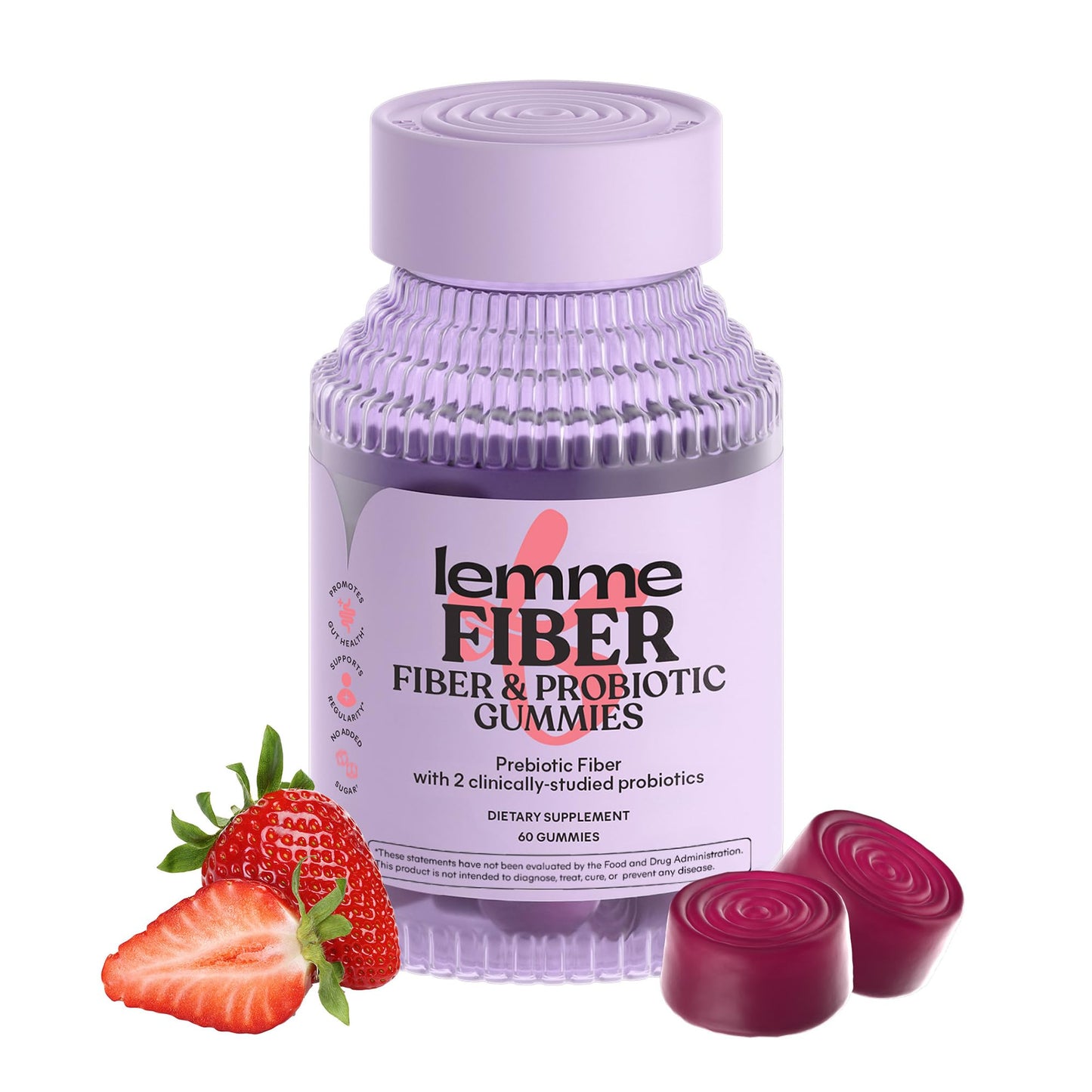 Lemme Fiber & Probiotic Gummies for Adults, Promotes Regularity & Digestive Health, No Sugar Added Strawberry Flavor, 4g Prebiotic Fiber & Clinically - Maple Wellness Supplements