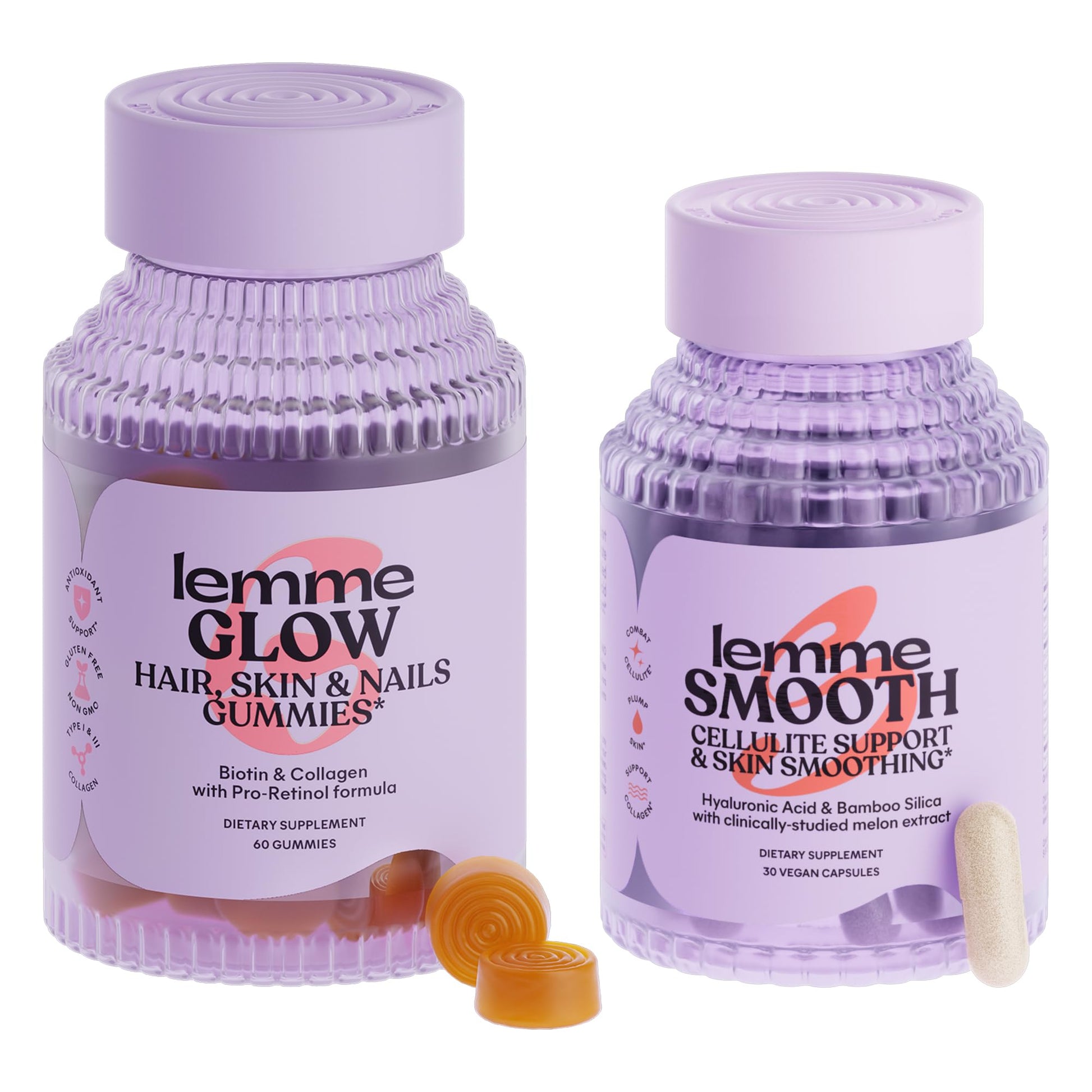 Lemme Glow Collagen Hair Gummies for Strong, Thick Hair & Reduced Shedding Smooth Anti Cellulite Capsules for Women, Smooth Legs & Thighs, Reduce Cellulite & Crepey Skin Bundle - Maple Wellness Supplements
