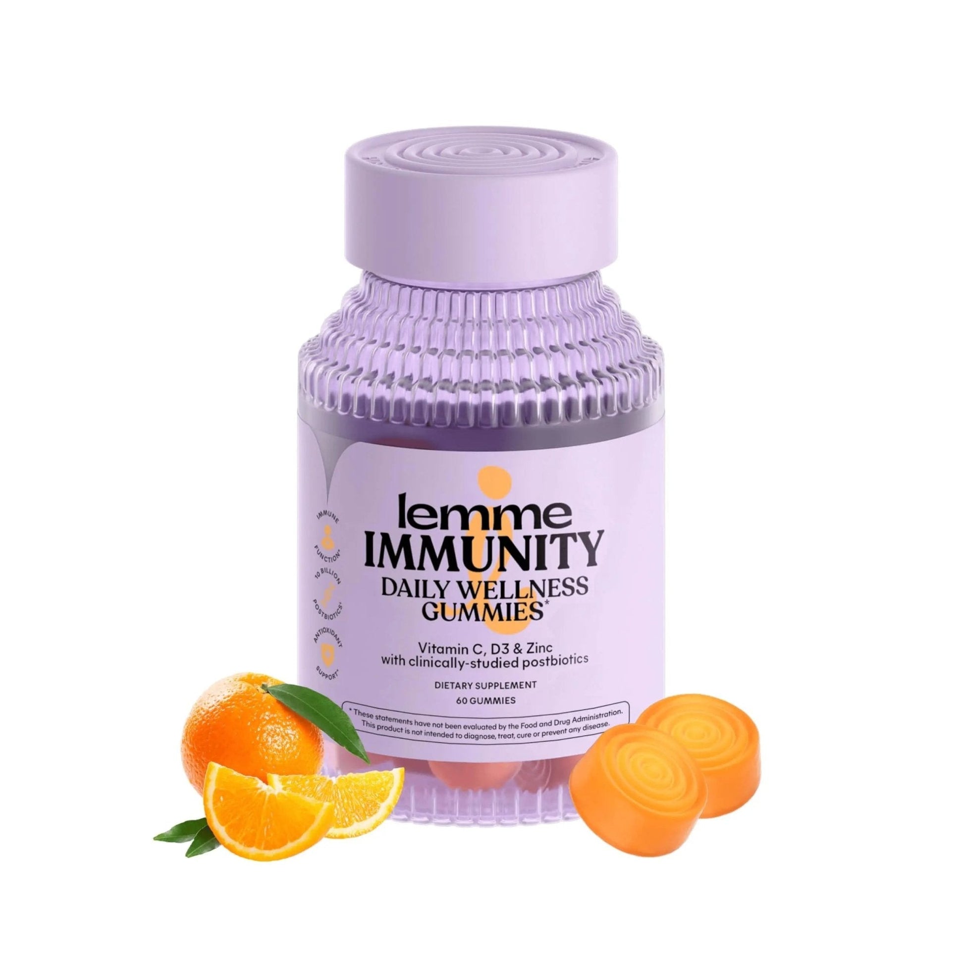 Lemme Immunity Postbiotic Gummies with Vitamin C, Vitamin D (2000 IU), Zinc, 10 Billion Postbiotic Cells, Astragalus for Immune Support - Vegetarian, Gluten Free, Sweet Orange (60 Count) - Maple Wellness Supplements