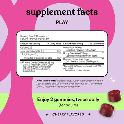 Lemme Play Daily Intimacy Gummies for Women and Men w/Clinically-Studied S7 Nitric Oxide Complex for Healthy Blood Flow - Maple Wellness Supplements