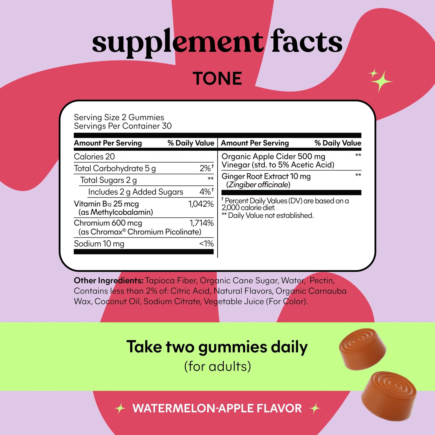 Lemme Tone Metabolism Gummies, Apple Cider Vinegar, Clinically Studied Chromium, B12, Ginger Root Extract, Promote Lean Body Mass - Maple Wellness Supplements