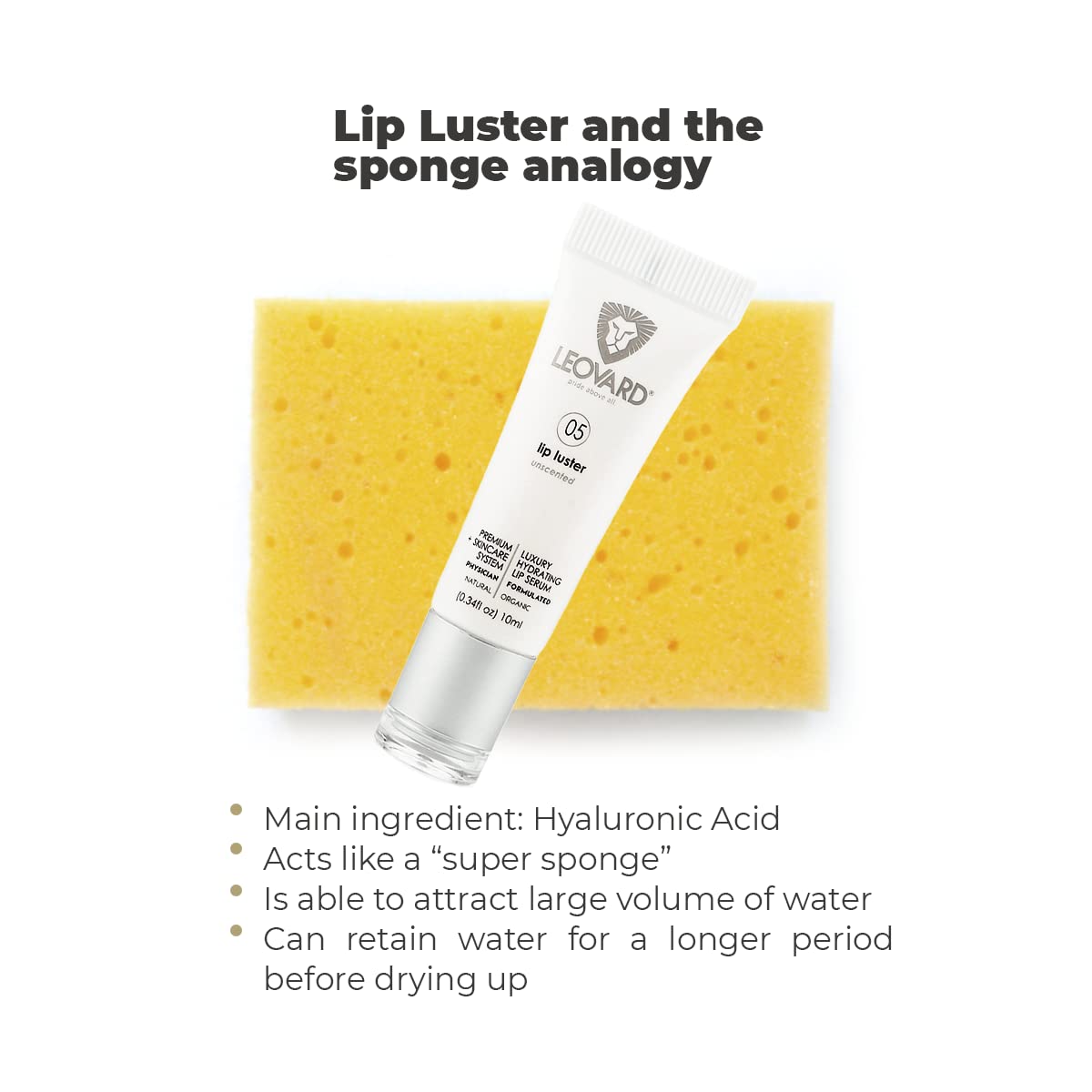 Leovard Lip Luster Hyaluronic Acid Lip Balm Hydrating Lip Serum - Organic Natural Lip Hydrating Treatment, Moisturizing Lip Serum - Maple Wellness Supplements