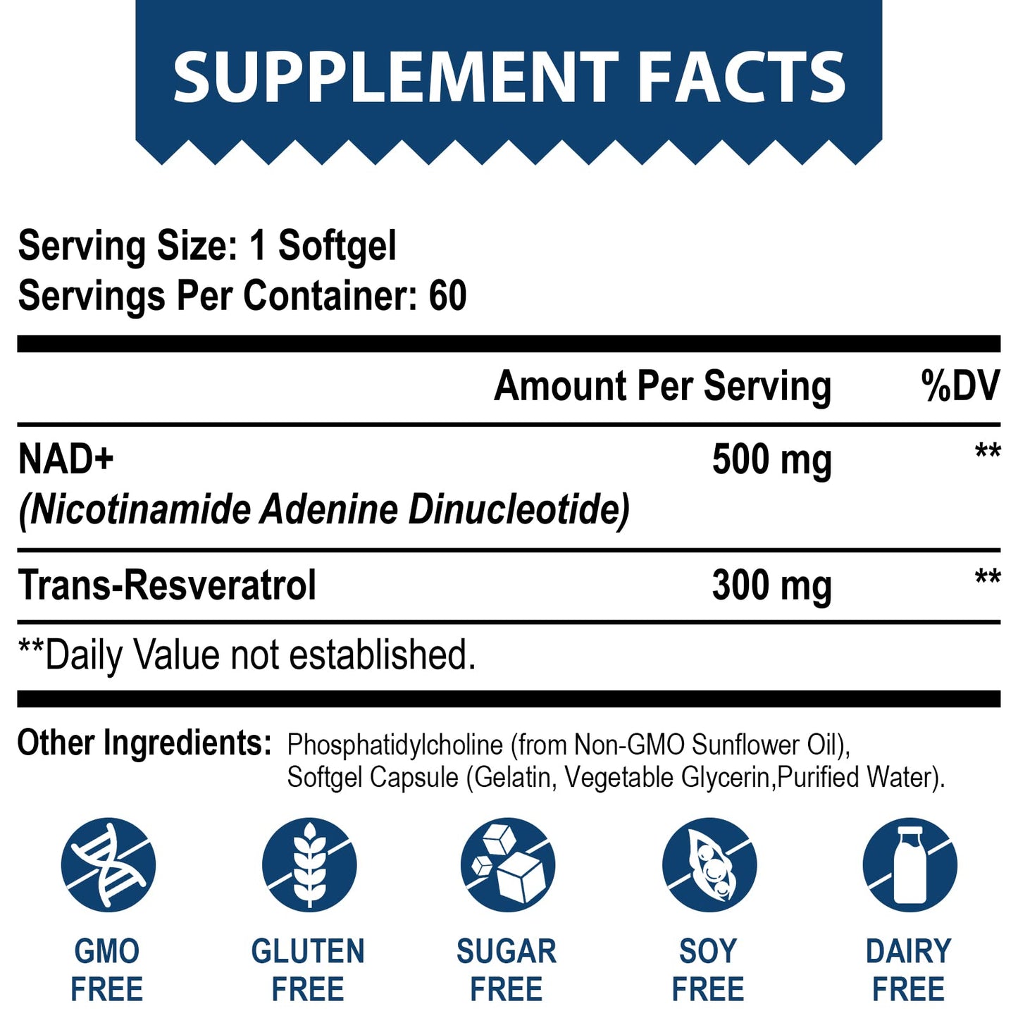 Lepoznan Liposomal NAD+ 500 mg + Trans-Resveratrol 300 mg, Superior Absorption True NAD Supplement Efficient for Cellular Energy Metabolism & DNA Repair, 60 Softgels - Maple Wellness Supplements