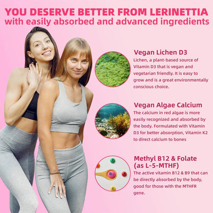 Lerinettia Multivitamin for Women Gummies for 40+ with Omega-3, Niacinamide, B-Complex, Lutein, Iron, Choline, Phosphatidylserine, Vitamin D3 - Maple Wellness Supplements