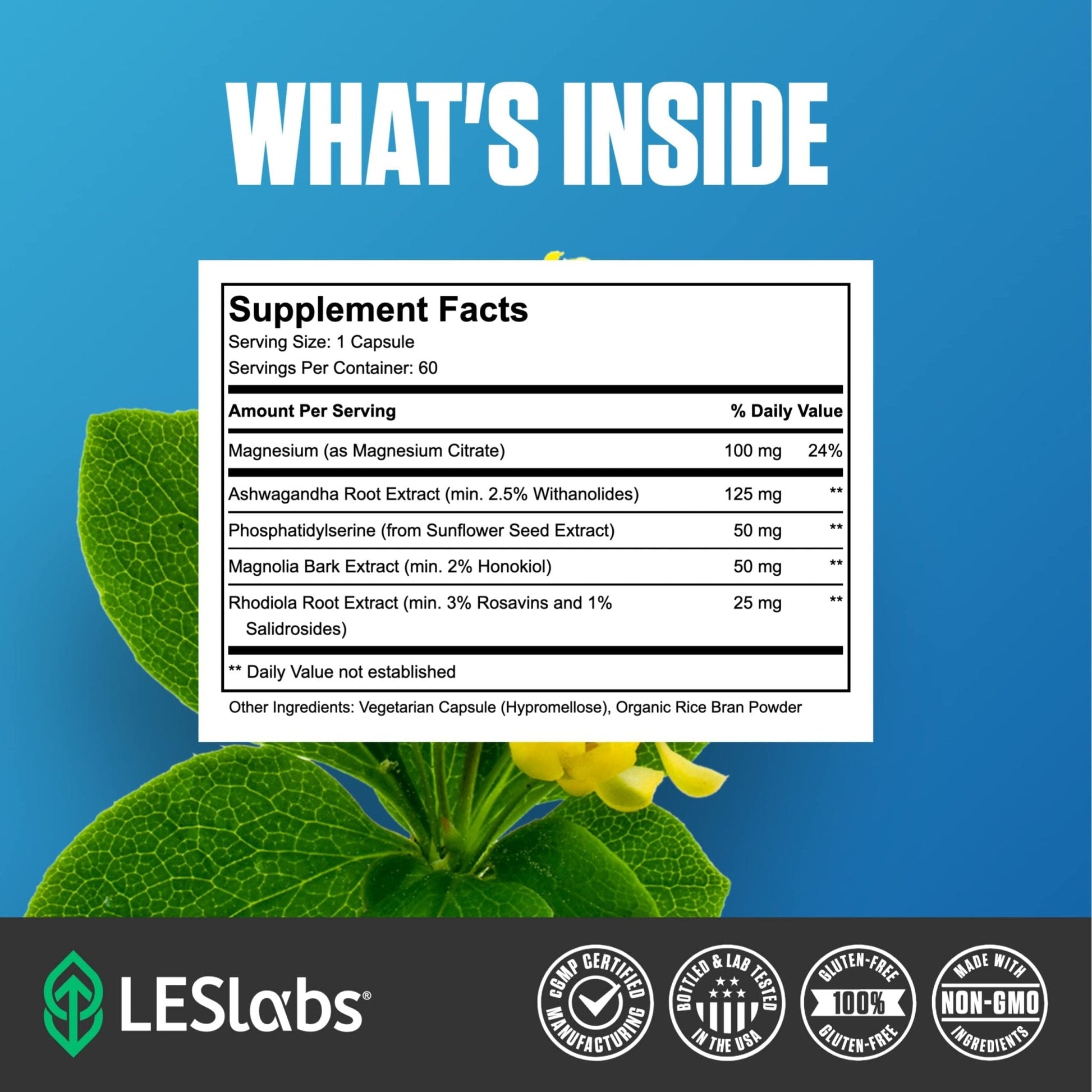 LES Labs Cortisol Health – Stress Relief, Balanced Cortisol Response, Relaxation & Deep Sleep – Phosphatidylserine, Magnesium, Magnolia Bark, Rhodiola Rosea & Ashwagandha – Non-GMO – 60 Capsules - Maple Wellness Supplements