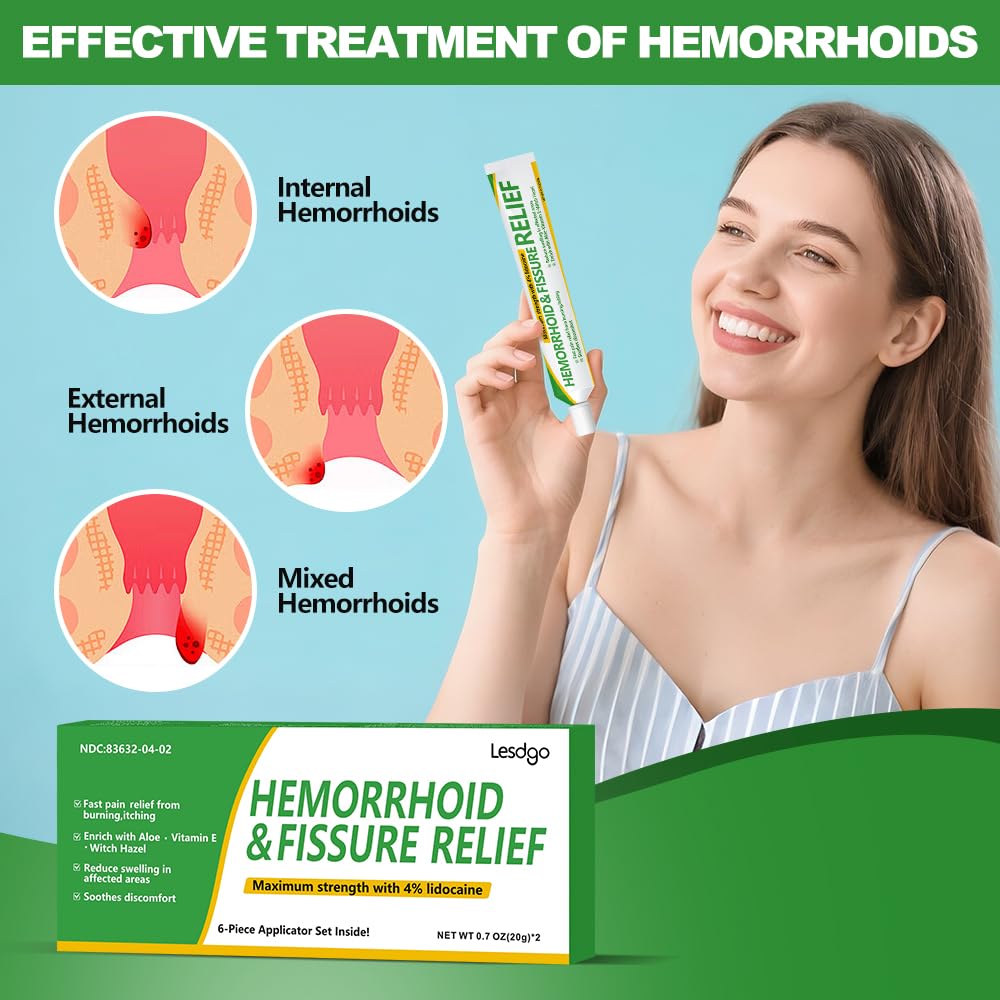 Lesdgo Hemorrhoidal Ointment(2 Pack),Hemorrhoid and Fissure Cream Witch Hazel Maximum Strength Pain Relief,for Itching and Swelling - Maple Wellness Supplements