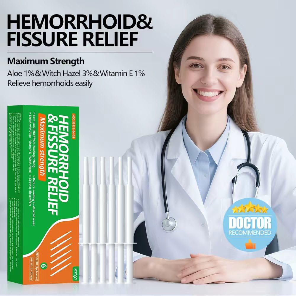 Lesdgo Hemorrhoidal Ointment(6 Pre-Filled),Hemorrhoid and Fissure Cream Witch Hazel Maximum Strength Pain Relief,for Itching and Swelling - Maple Wellness Supplements