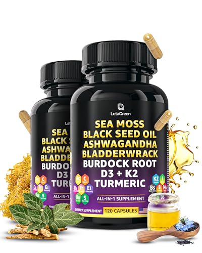 LetaGreen Irish Sea Moss Capsules – 120 Wildcrafted Sea Moss Pills with Black Seed Oil - Maple Wellness Supplements