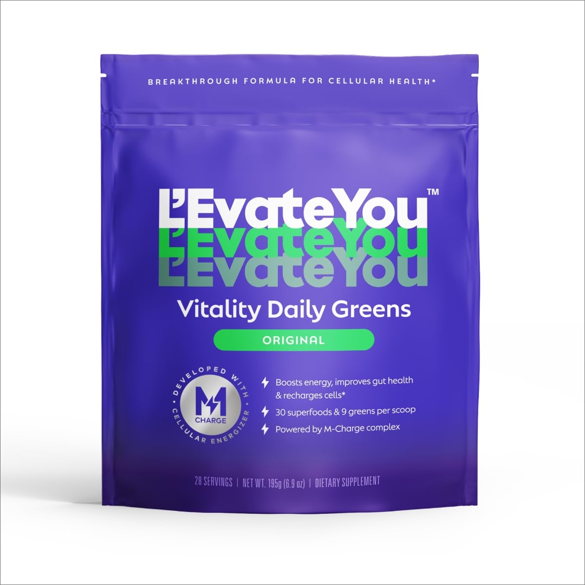 L'Evate You Vitality Daily Greens Powder (28 Servings) 30 Superfoods, 9 Greens - for a Cellular Energy Boost, Powered by M-Charge Complex for All Day Energy (Original) - Maple Wellness Supplements