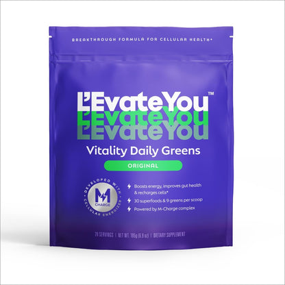 L'Evate You Vitality Daily Greens Powder (28 Servings) 30 Superfoods, 9 Greens - for a Cellular Energy Boost, Powered by M-Charge Complex for All Day Energy (Original) - Maple Wellness Supplements