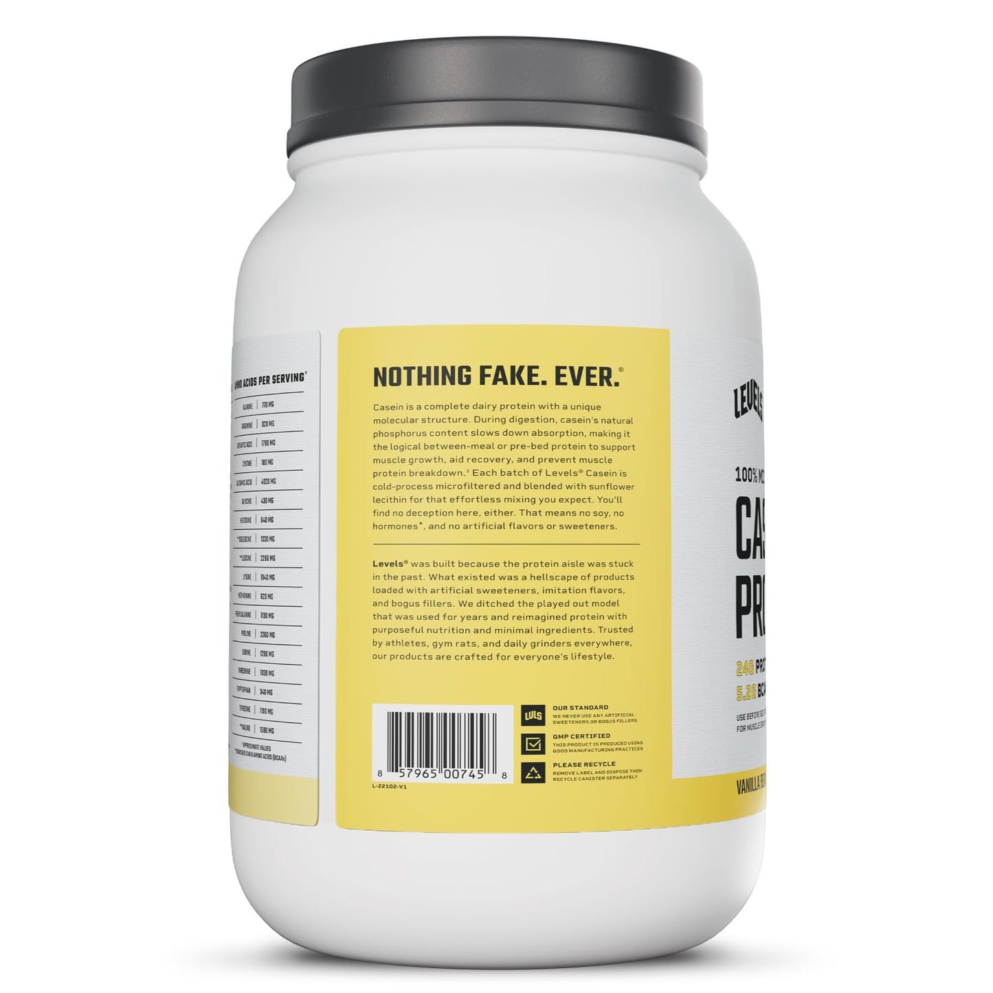Levels 100% Micellar Casein Protein, Hormone Free, Vanilla Bean, 2LB - Maple Wellness Supplements