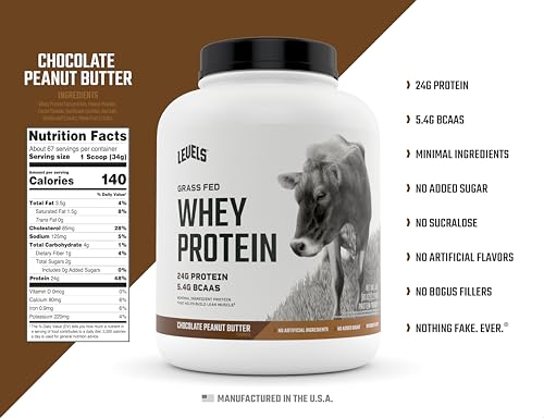 Levels Grass Fed 100% Whey Protein, No GMOs, Chocolate Peanut Butter, 5LB - Maple Wellness Supplements