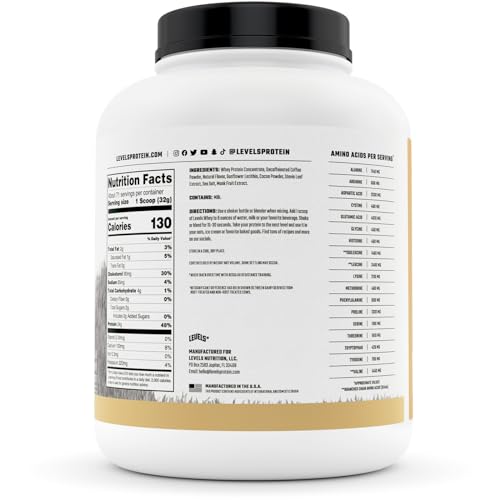 Levels Grass Fed 100% Whey Protein, No Hormones, Cappuccino, 5LB - Maple Wellness Supplements