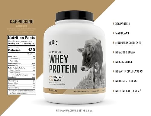 Levels Grass Fed 100% Whey Protein, No Hormones, Cappuccino, 5LB - Maple Wellness Supplements