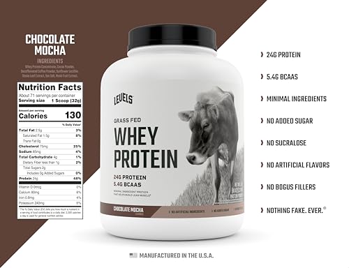 Levels Grass Fed 100% Whey Protein, No Hormones, Chocolate Mocha, 5LB - Maple Wellness Supplements