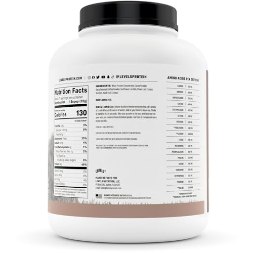Levels Grass Fed 100% Whey Protein, No Hormones, Chocolate Mocha, 5LB - Maple Wellness Supplements