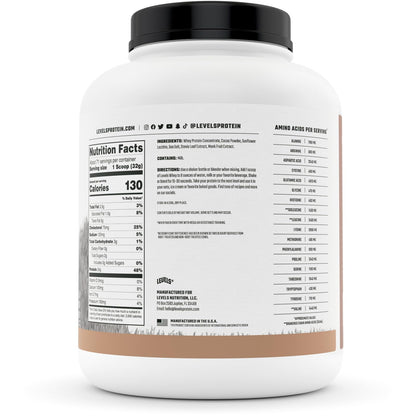 Levels Grass Fed 100% Whey Protein, No Hormones, Pure Chocolate, 5LB - Maple Wellness Supplements