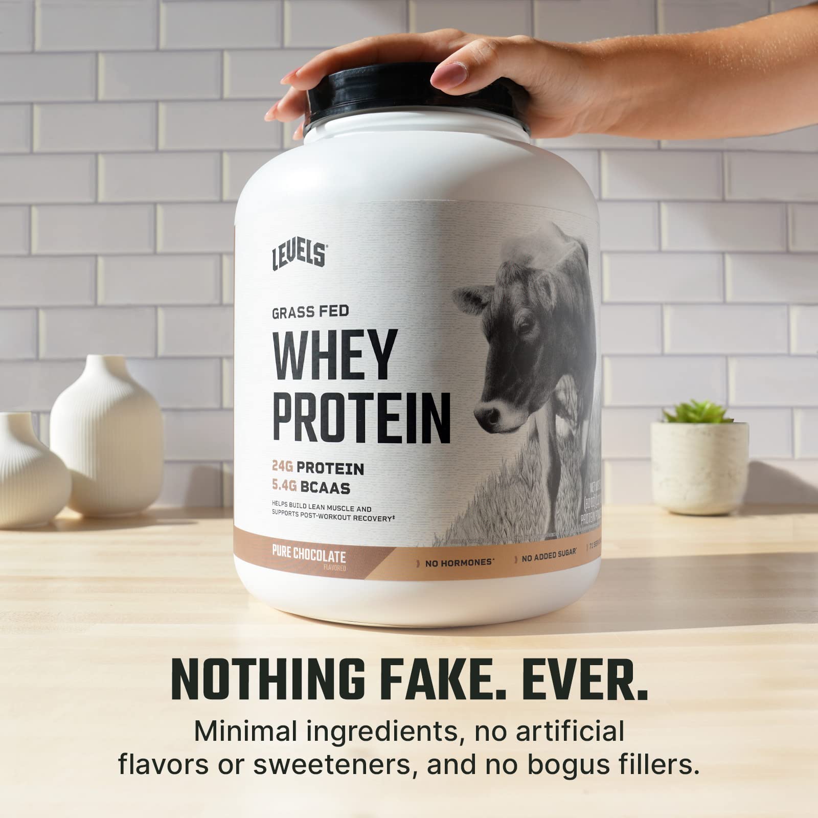 Levels Grass Fed 100% Whey Protein, No Hormones, Pure Chocolate, 5LB - Maple Wellness Supplements