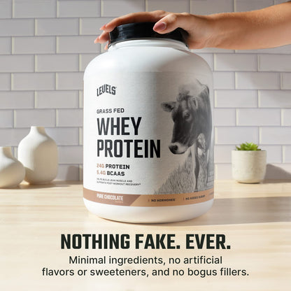 Levels Grass Fed 100% Whey Protein, No Hormones, Pure Chocolate, 5LB - Maple Wellness Supplements