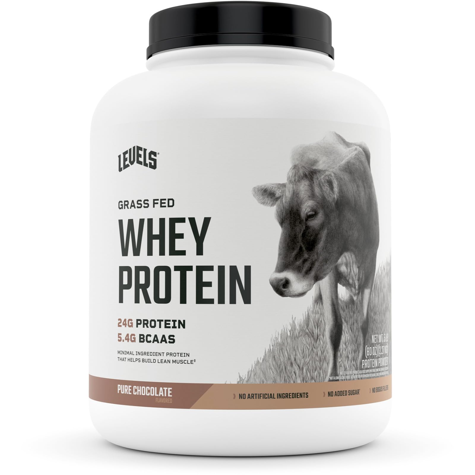 Levels Grass Fed 100% Whey Protein, No Hormones, Pure Chocolate, 5LB - Maple Wellness Supplements